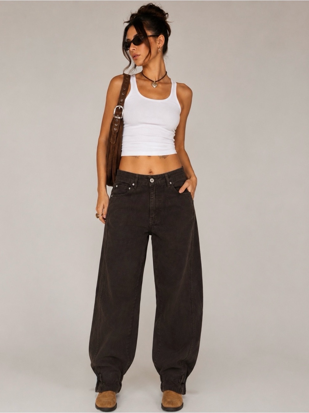 Zara Brown Wide-Leg Pants w/ ankle buttons
